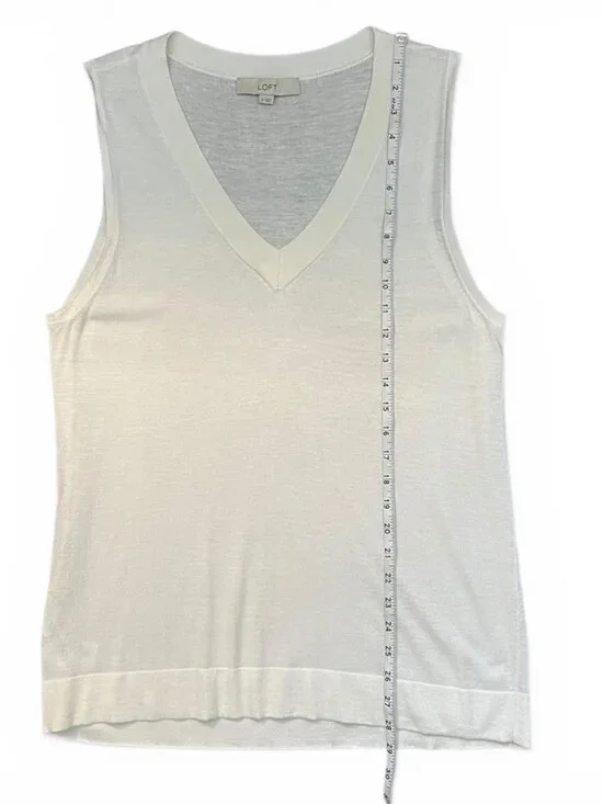 LOFT Ivory Sleeveless V-Neck Knit Top Soft Minimalist Quiet Luxury Career - Picture 7 of 8